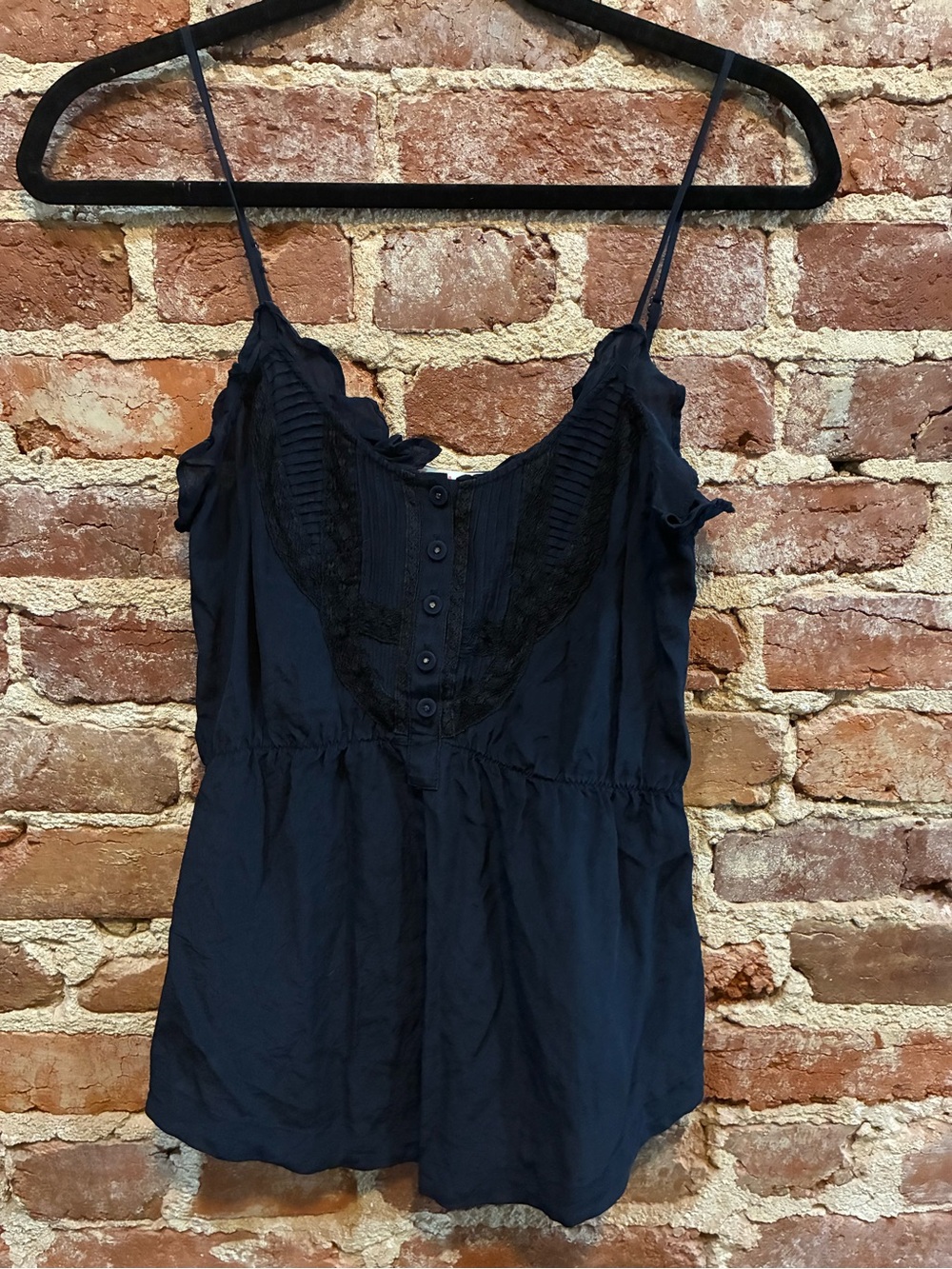 Rebecca Taylor Navy Ruffle-Trim Button Blouse